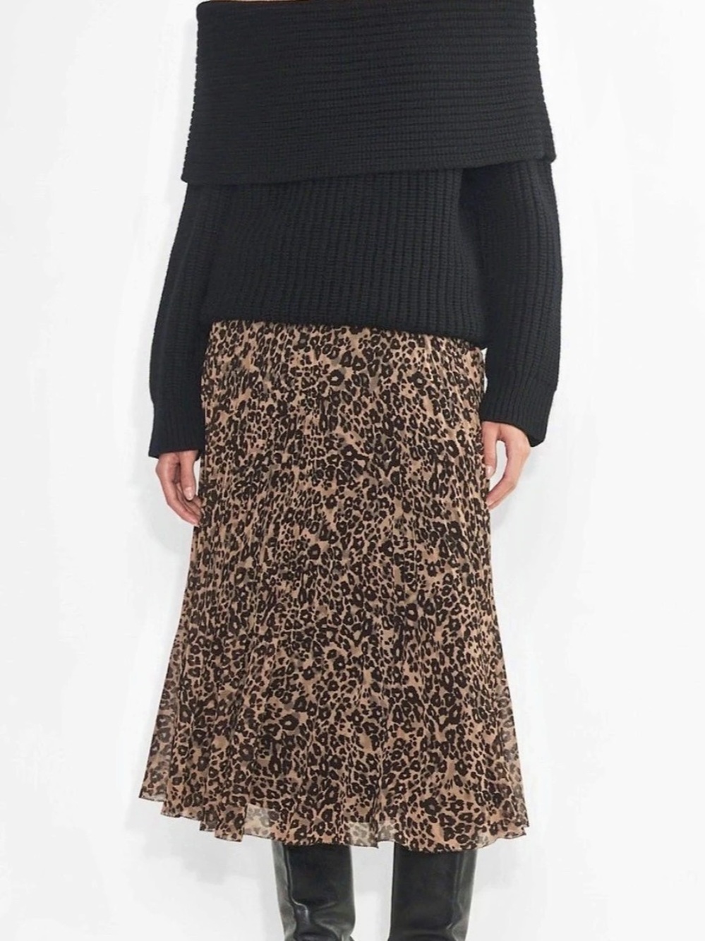 Wilfred Twirl Skirt Leopard Print Midi Skirt Brown & Black Small